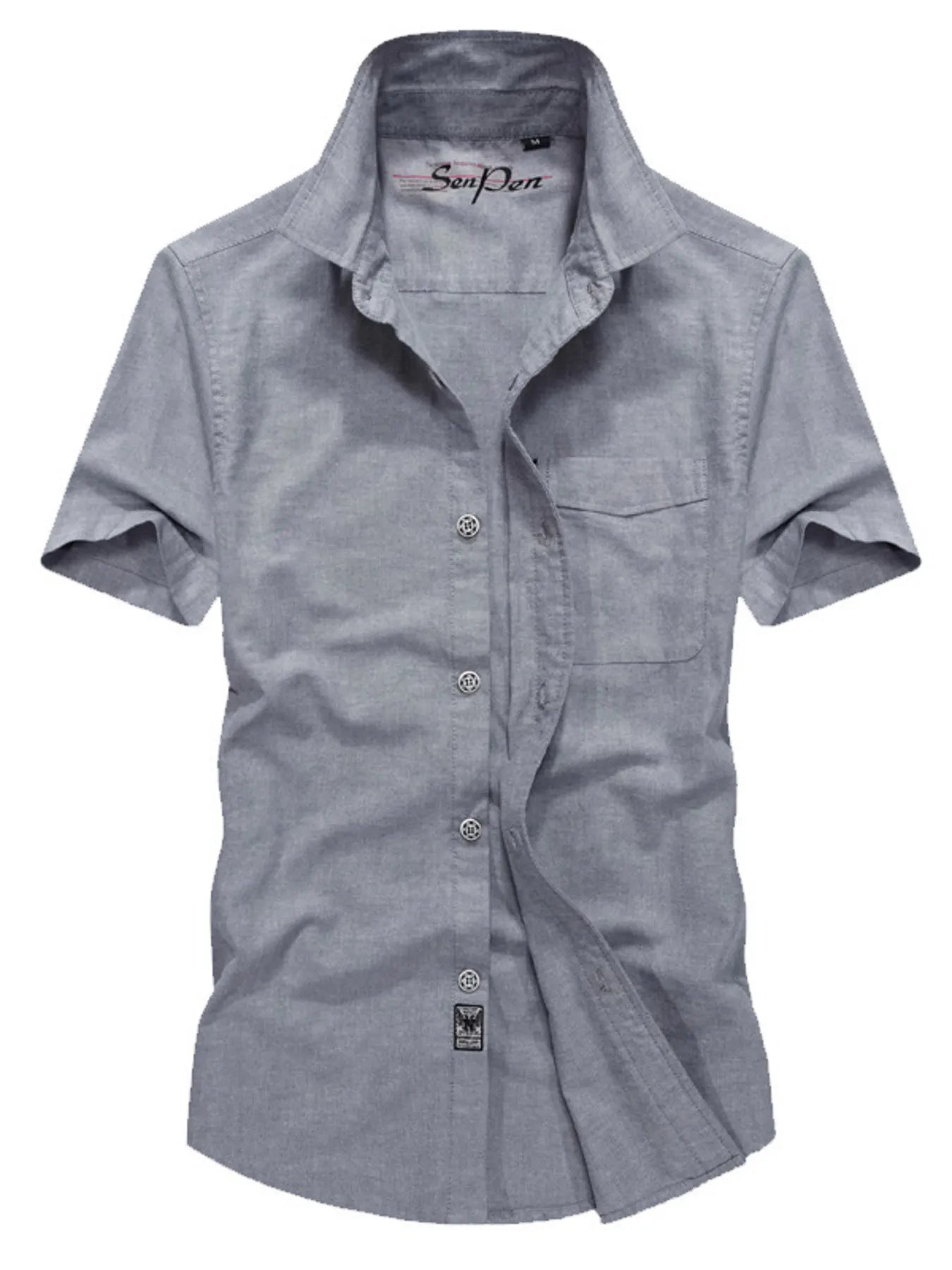 NEWYORKLISTED ATLAS MEN's COLLECTTION: Gray short-sleeve shirt with 'Sun Port' branding on a white background