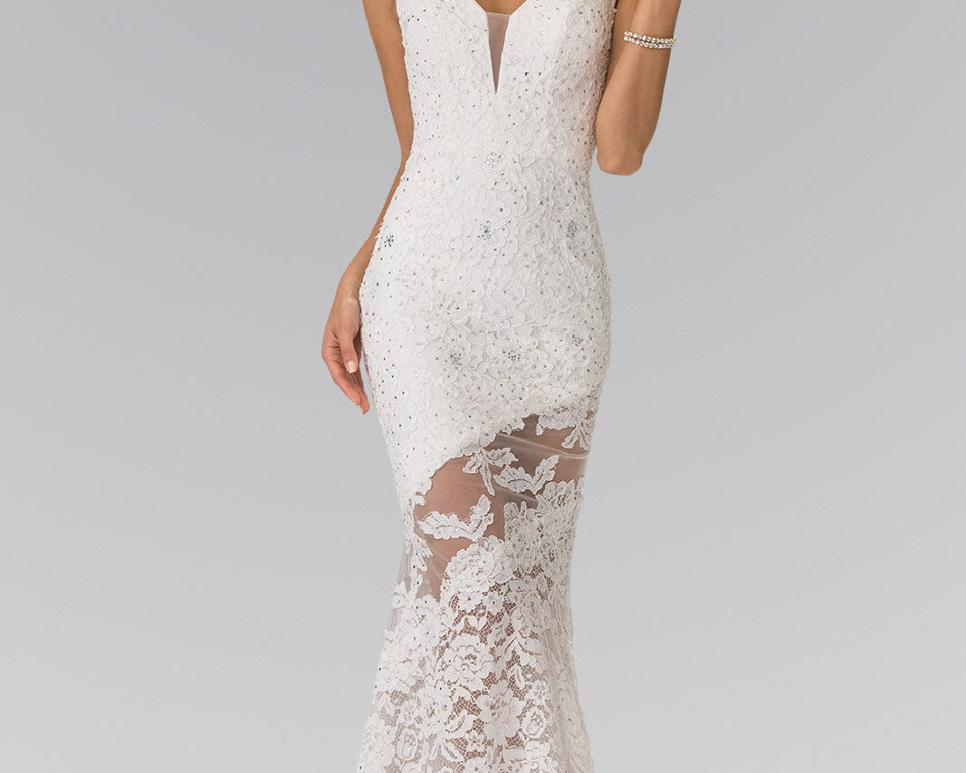 Illusion Cut-Out Lace Long Dress-0