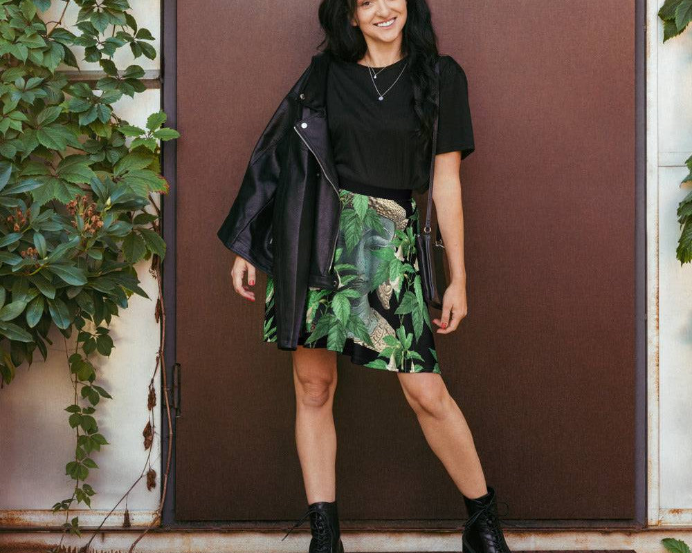 Model Wearing NEWYORKLISTED Thiappin Buddhist guardian statue Skirt