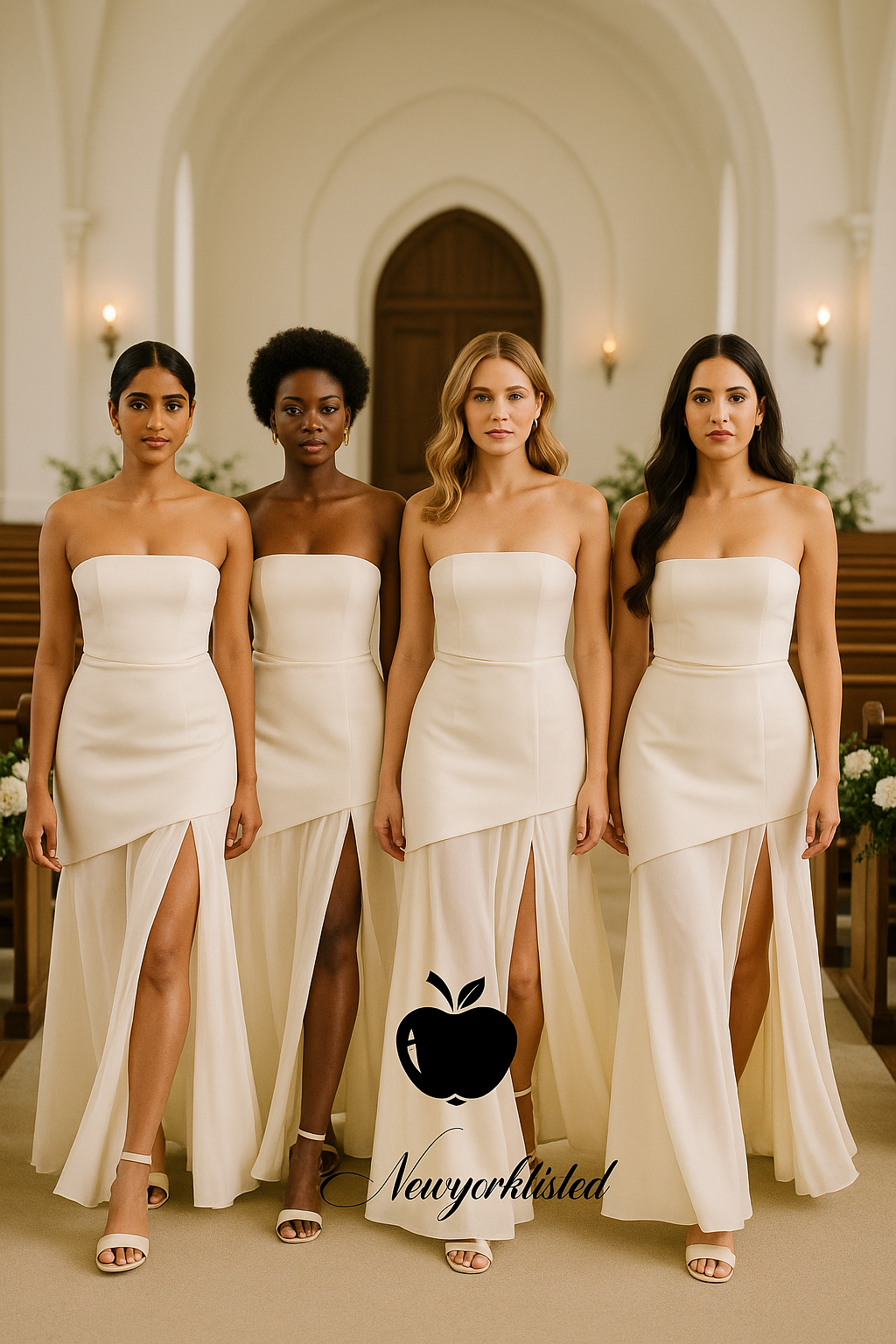 NEWYORKLISTED bridal models wearing NEWYORKLISTED STYLE COLLECTION: Layered Slit Tube Maxi Dress Beach wedding, brides maids dresses, or a romantic evening