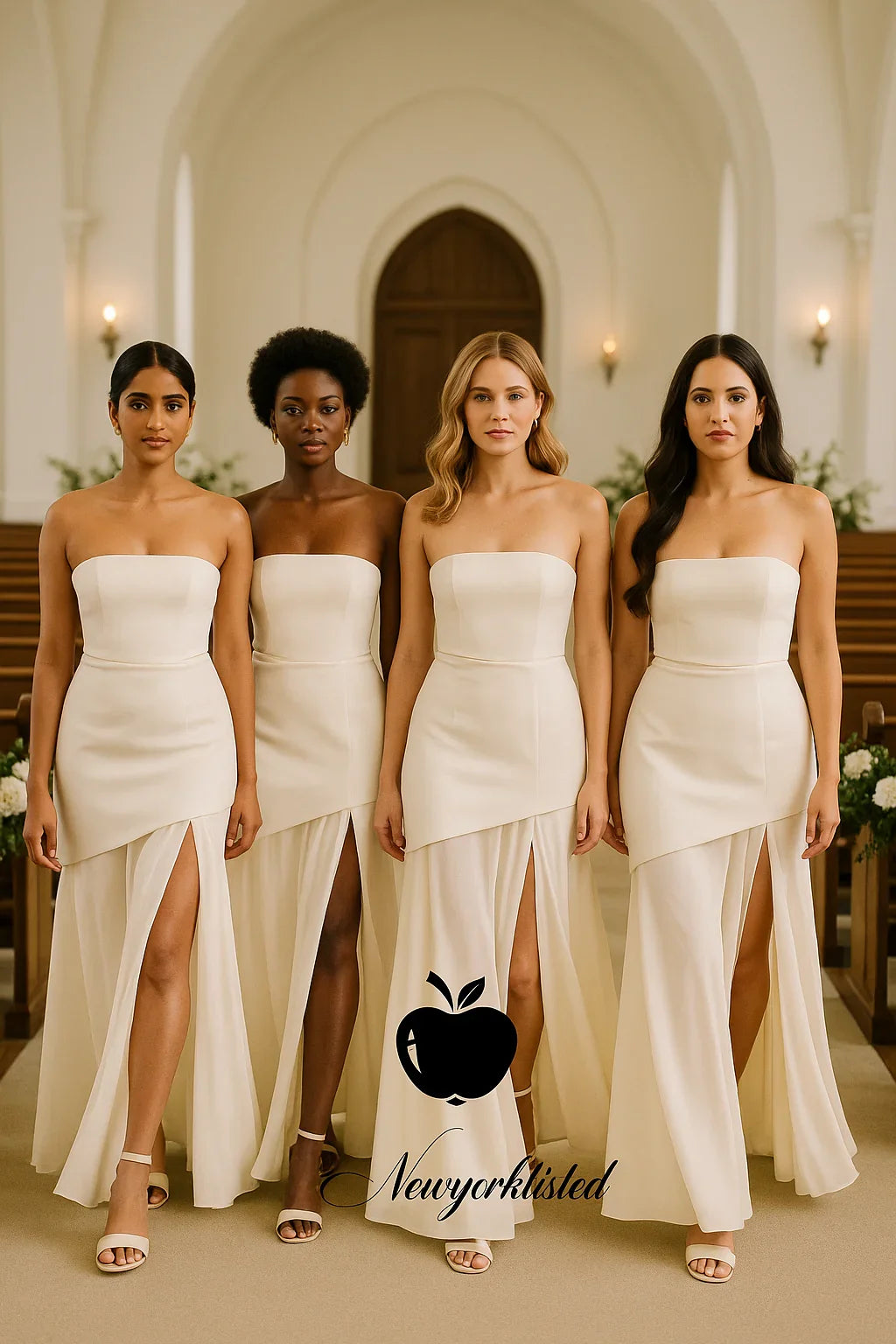 NEWYORKLISTED bridal models wearing NEWYORKLISTED STYLE COLLECTION: Layered Slit Tube Maxi Dress Beach wedding, brides maids dresses, or a romantic evening