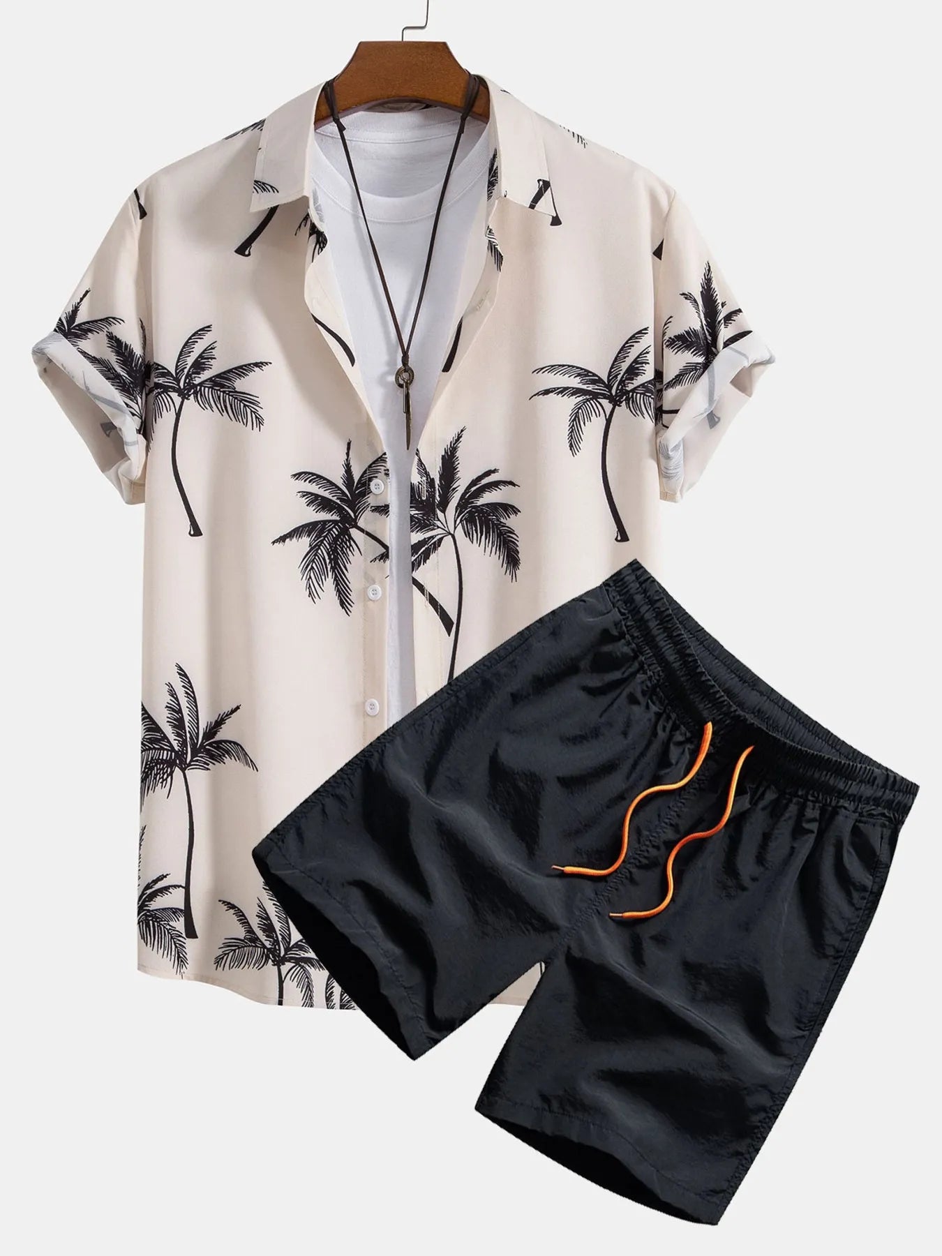 NEWYORKLISTED ATLAS MEN'S COLLECTION: Palm Tree Print Short Sleeve Shirt & Shorts Set – Men's Plus Size | Lightweight Two-Piece Outfit