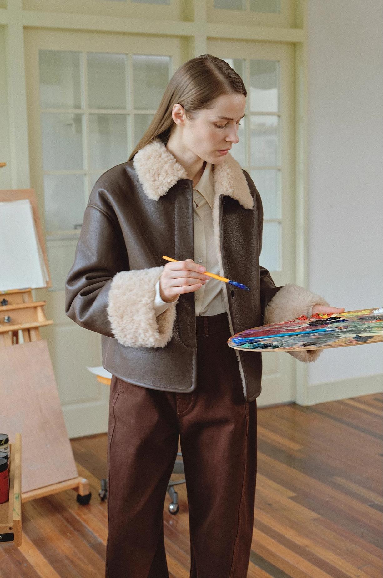 Slightly Sweet Latte Second Generation Furry Lapel Casual Straight Shorn Shearling Jacket - NEWYORKLISTED