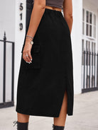 Slit Buttoned Denim Skirt with Pockets - NEWYORKLISTED