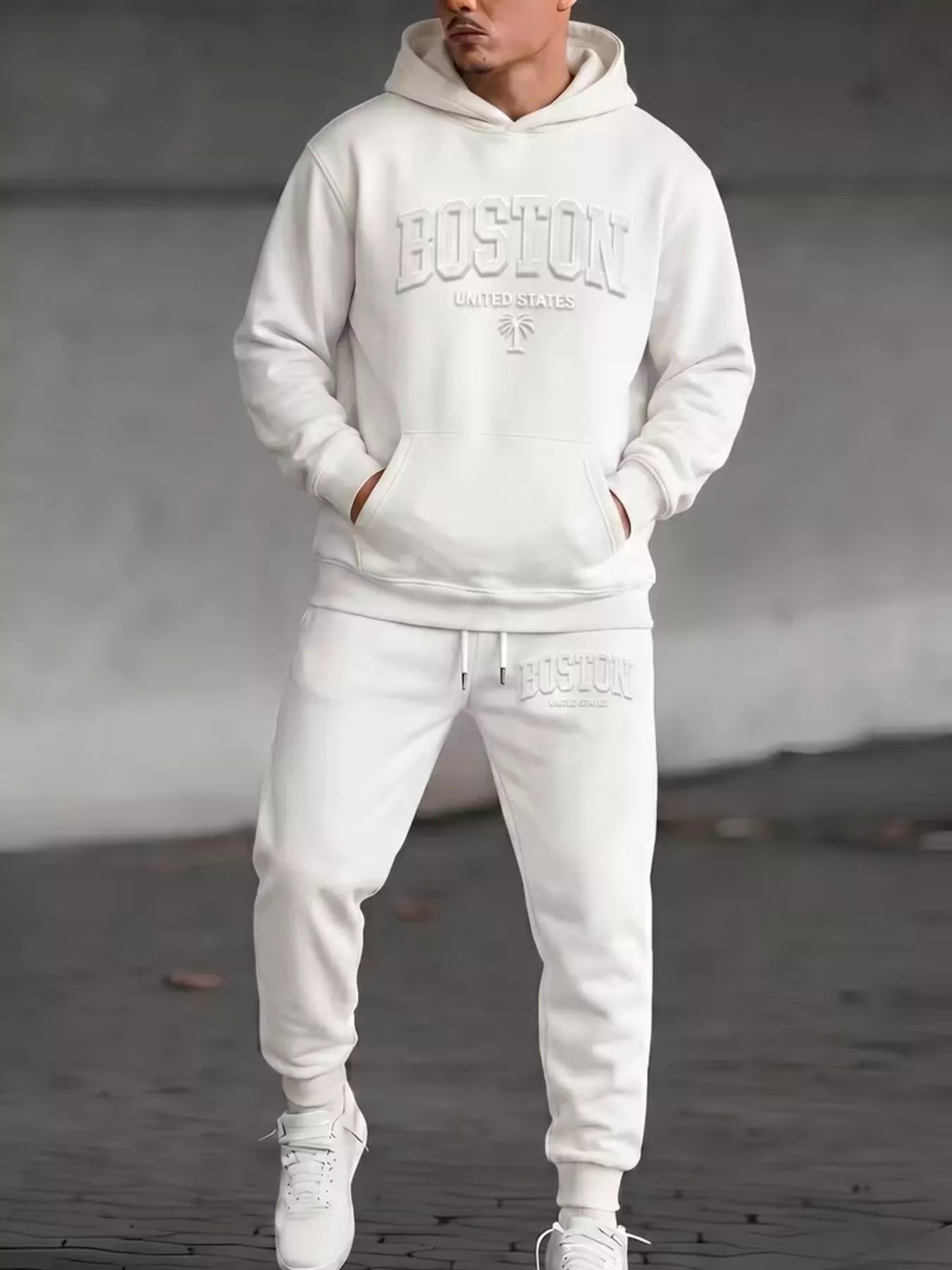 NEWYORKLISTED ATLAS MEN'S COLLECTION: Men's hoodie and matching jogger pants set, model view