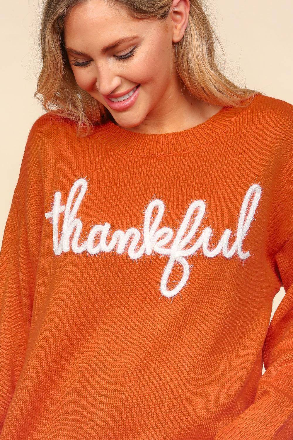 NEWYORKLISTED STYLE COLLECTION: "Thankful" Metallic Glitter Embroidery Sweater - NEWYORKLISTED