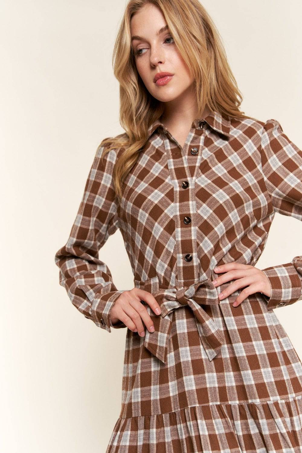 NEWYORKLISTED STYLE COLLECTION: Plaid Tiered Midi Shirt Dress - NEWYORKLISTED