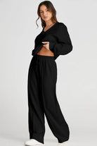 NEWYORKLISTED STYLE COLLECTION: V-Neck Long Sleeve Top and Pants Active Set - NEWYORKLISTED