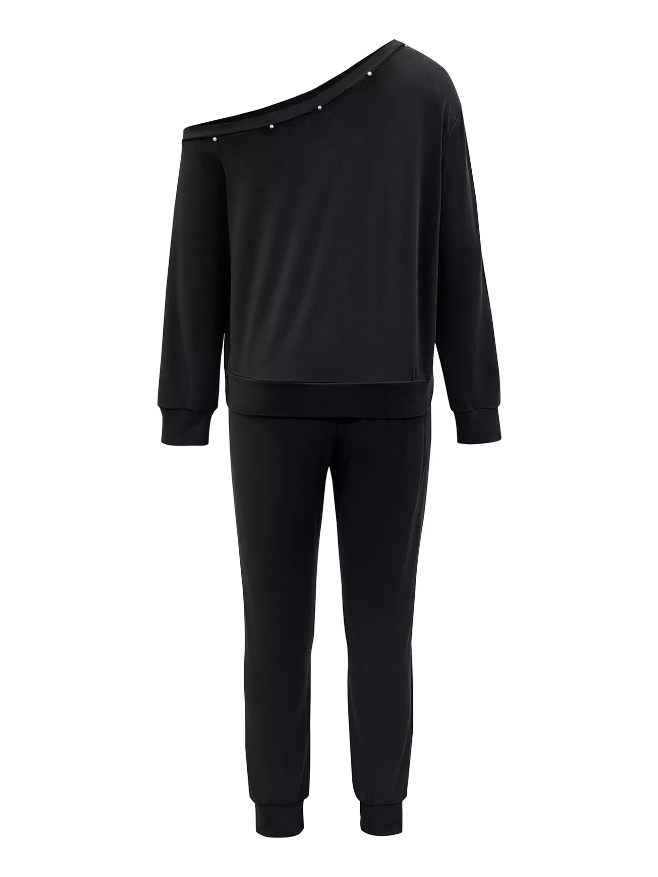 NEWYORKLISTED STYLE COLLECTION: Black outfit with pearl embellishments on a white background