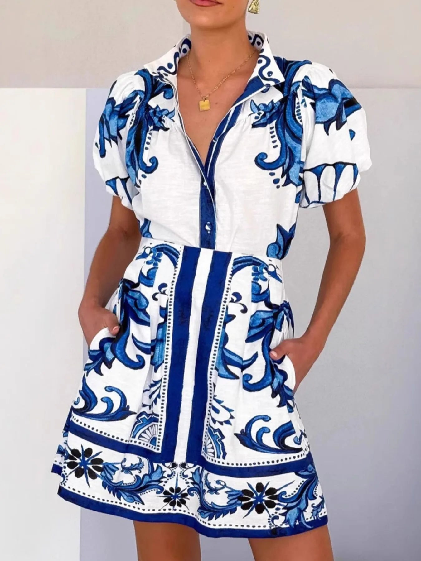 NEWYORKLISTED STYLE COLLECTION: Printed Puff Sleeve Top and Skirt Set