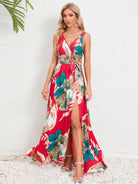 Slit Tied Printed Surplice Dress - NEWYORKLISTED