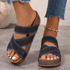 NEWYORKLISTED SHOE COLLECTION Open Toe Platform Sandals in Black – Women's PU Leather Flat Sandal, available at NEWYORKLISTED.COM