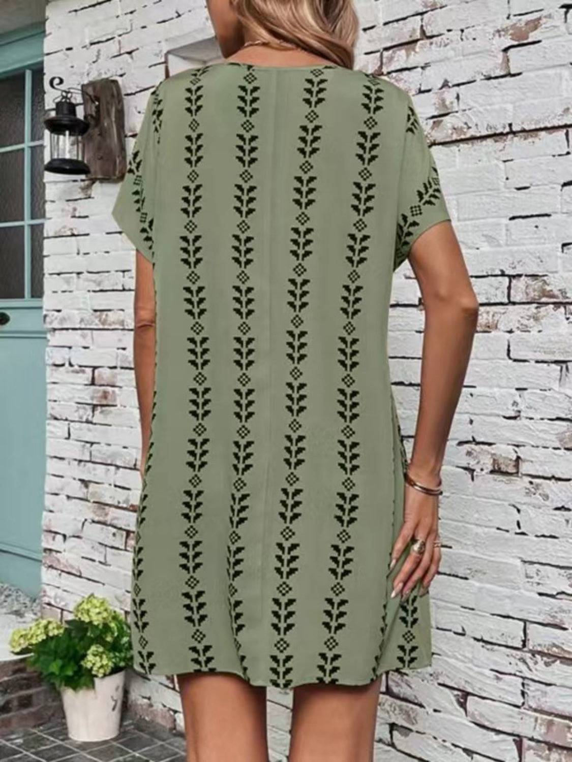 NYLD Wheat Motif Printed Round Neck Short Sleeve Dress - NEWYORKLISTED