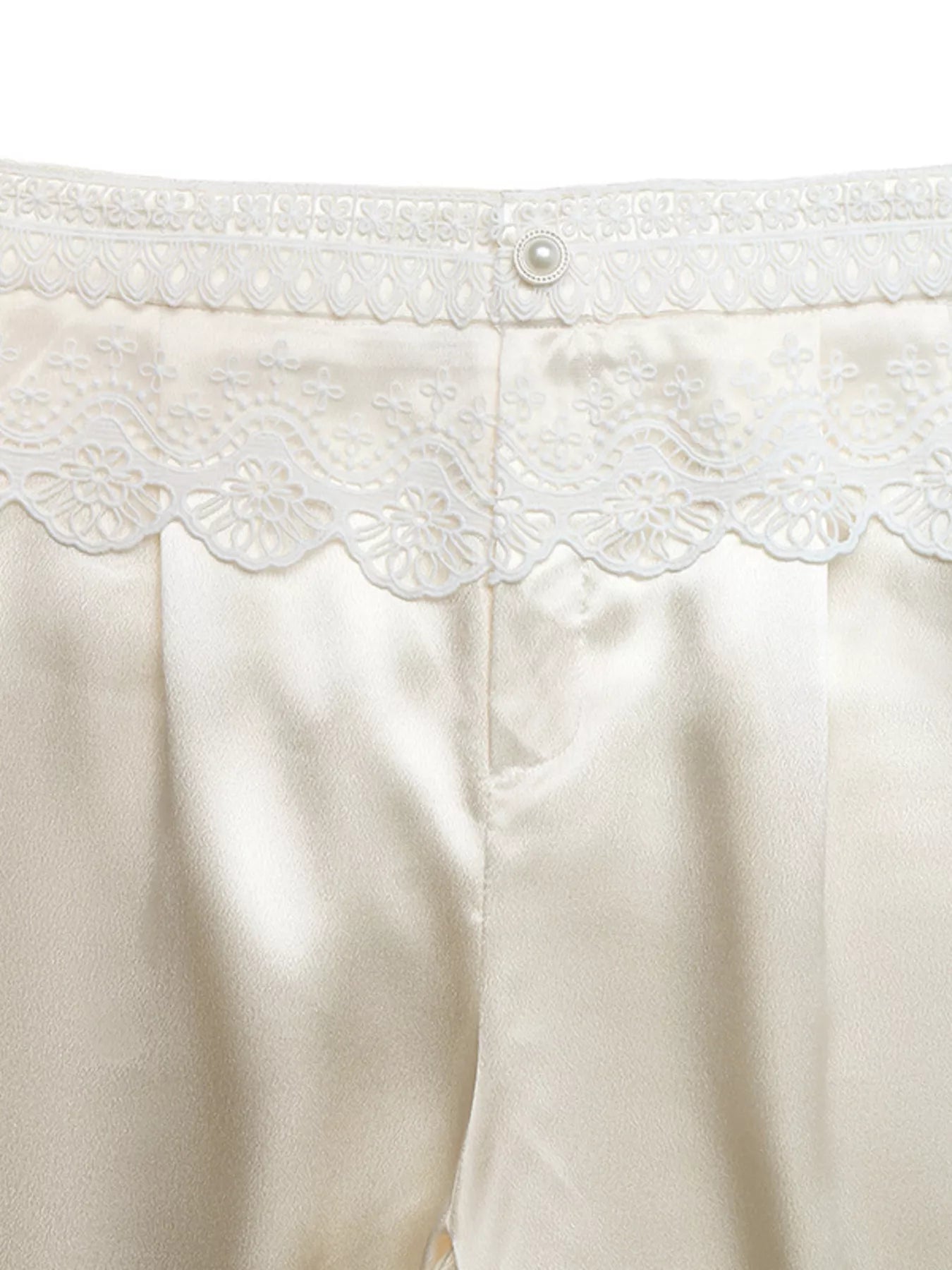 NEWYORKLISTED STYLE COLLECTION: Close-up of a white garment with lace detailing on a white background