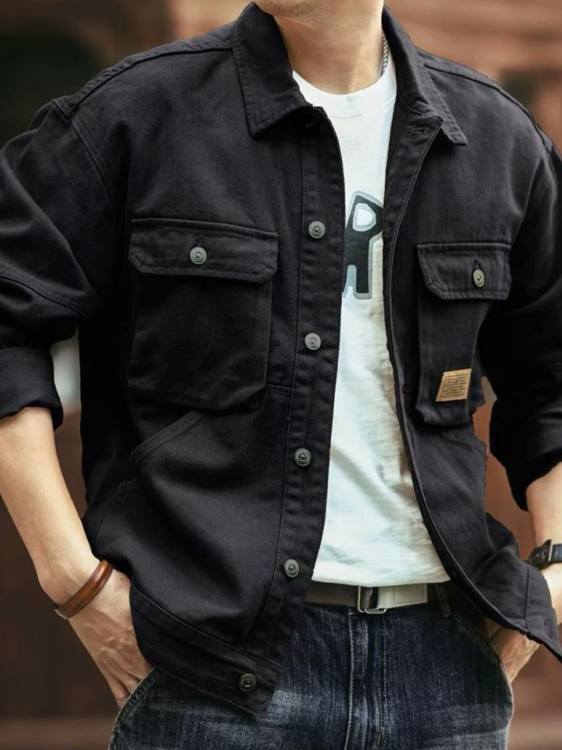NEWYORKLISTED ATLAS MEN'S COLLECTION: Men's Washed Collared Neck Cargo Jacket in Black 