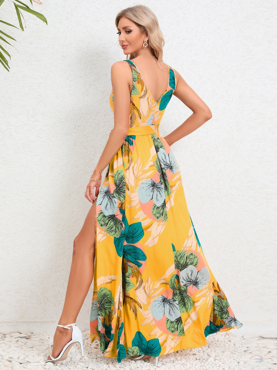 Slit Tied Printed Surplice Dress - NEWYORKLISTED
