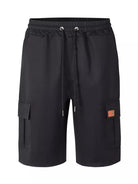 NEWYORKLISTED ATLAS MEN'S COLLECTION: Black cargo shorts with pockets on a white background
