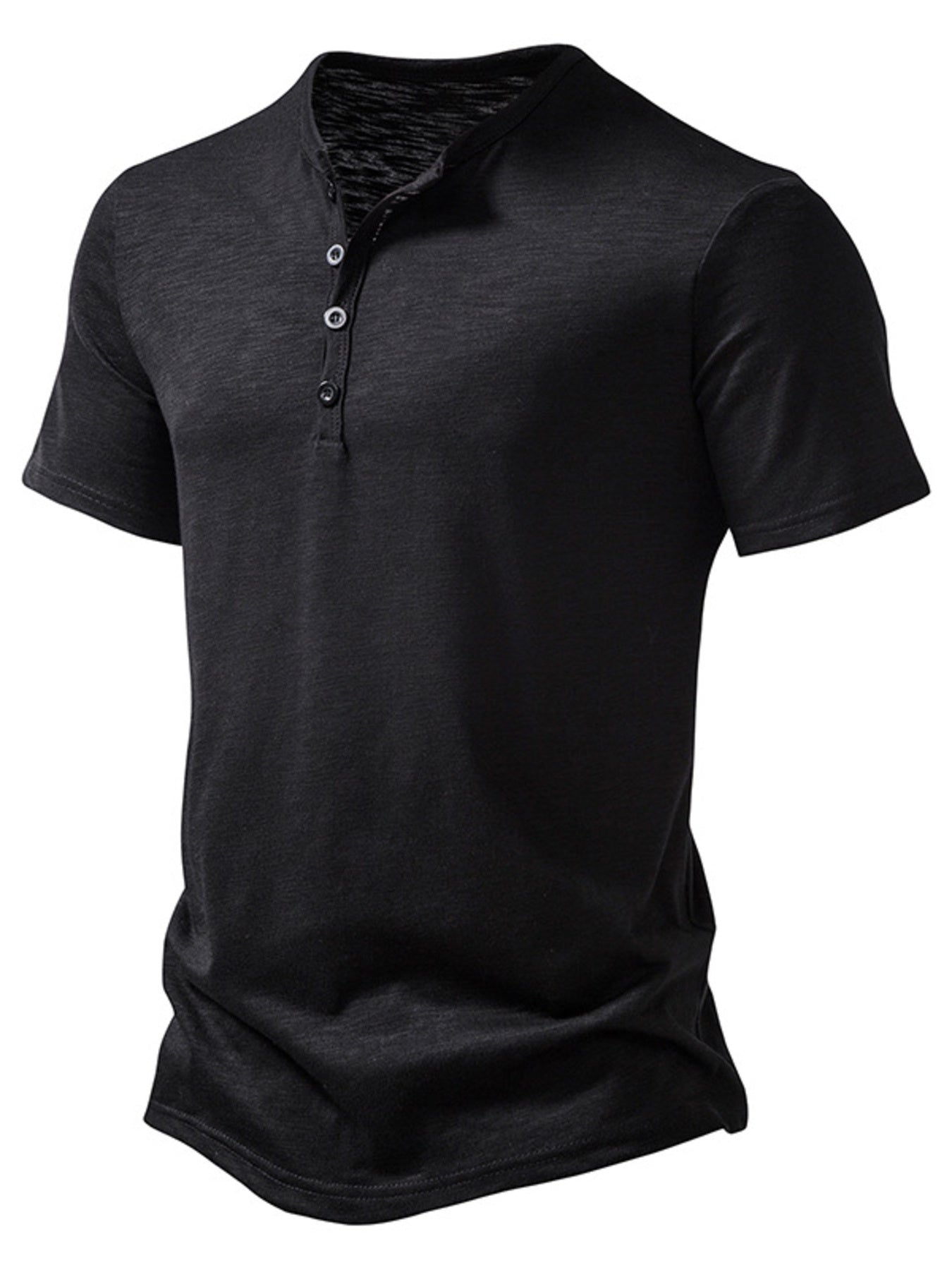 NEWYORKLISTED ATLAS MEN'S COLLECTION: Black henley shirt on a white background