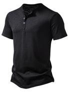 NEWYORKLISTED ATLAS MEN'S COLLECTION: Black henley shirt on a white background