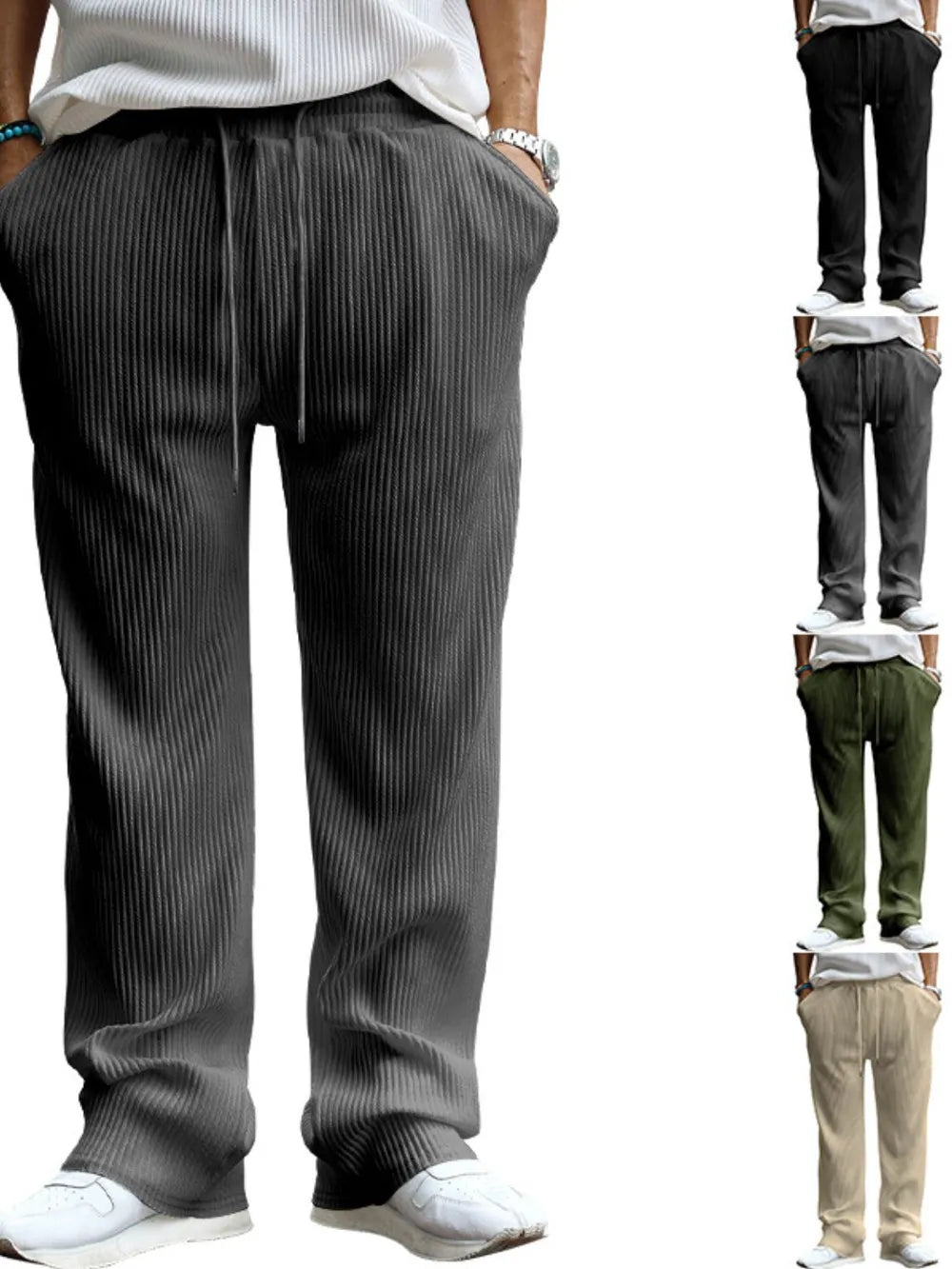 NEWYORKLISTED ATLAS MEN's COLLECTION: Men's Full Size Ribbed Drawstring Wide Leg Pants with Plus Size