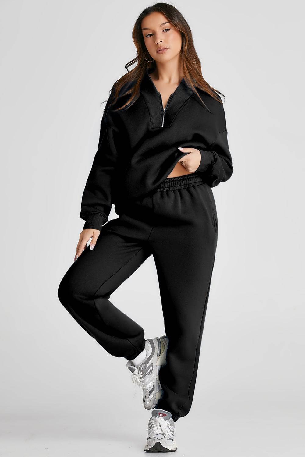 Quarter Zip Long Sleeve Top and Pants Set - NEWYORKLISTED