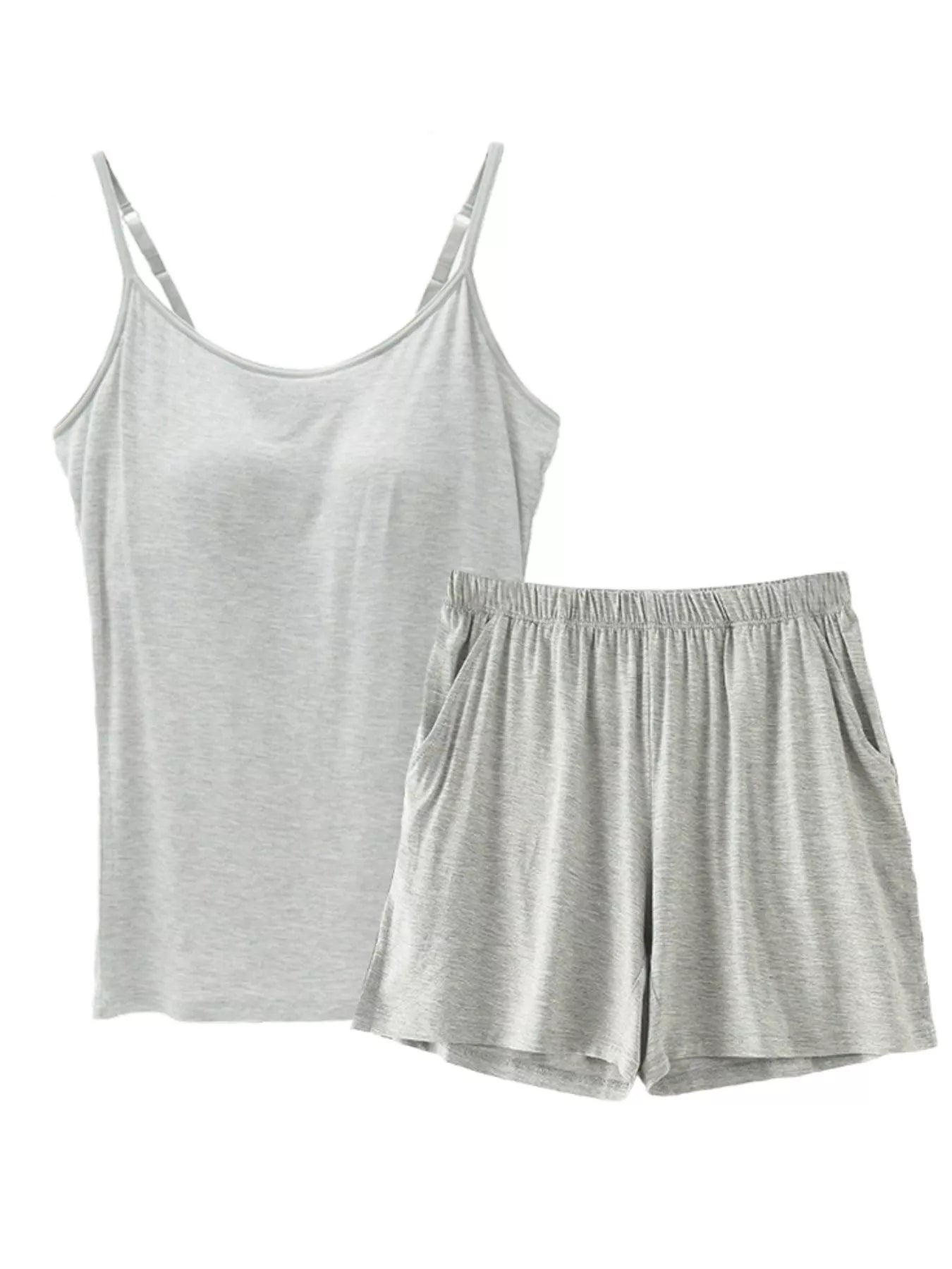 NEWYORKLISTED Intimate Apparel Collection: Gray tank top and shorts set on a white background