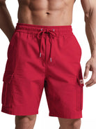 NEWYORKLISTED ATLAS MEN'S COLLECTION: Red cargo shorts worn by a person on a white background