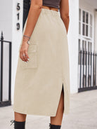 Slit Buttoned Denim Skirt with Pockets - NEWYORKLISTED