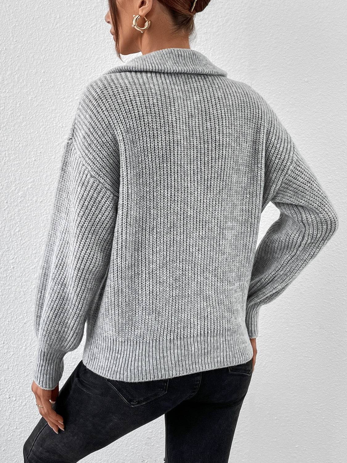Honey Half Zip Dropped Shoulder Sweater - NEWYORKLISTED