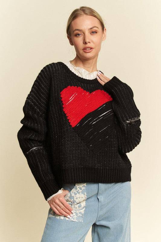 NEWYORKLISTED STYLE COLLECTION: Heart Dropped Shoulder Sweater - NEWYORKLISTED