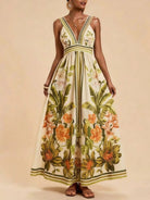 NEWYORKLISTED STYLE COLLECTION: Woman wearing a floral dress with a beige background
