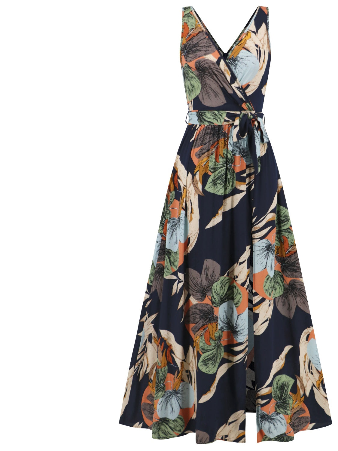 Slit Tied Printed Surplice Dress - NEWYORKLISTED