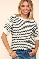 NEWYORKLISTED STYLE COLLECTION:  Striped Round Neck Half Sleeve Knit Top - NEWYORKLISTED