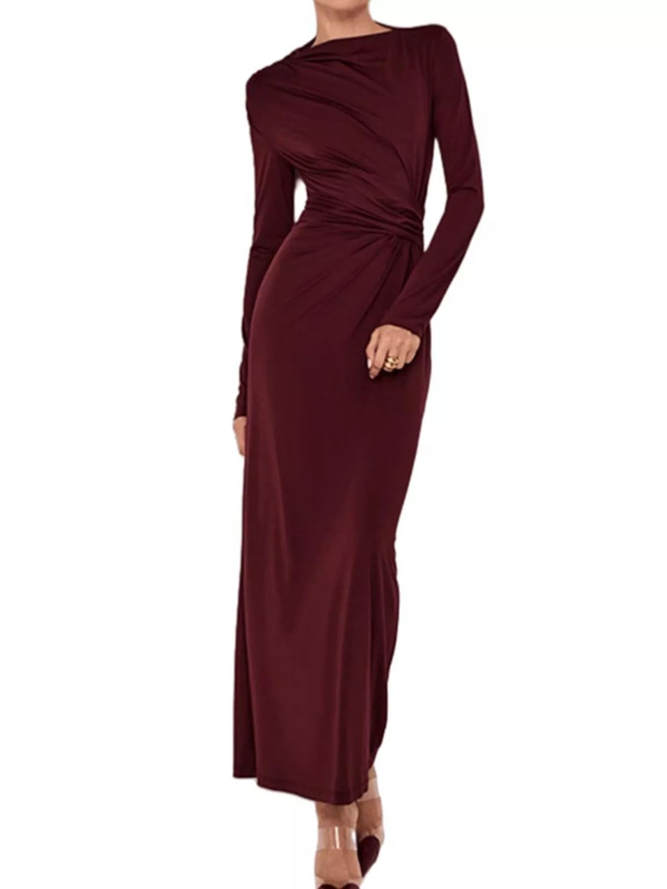 NEWYORKLISTED STYLE COLLECTION: Burgundy long-sleeve dress on a white background