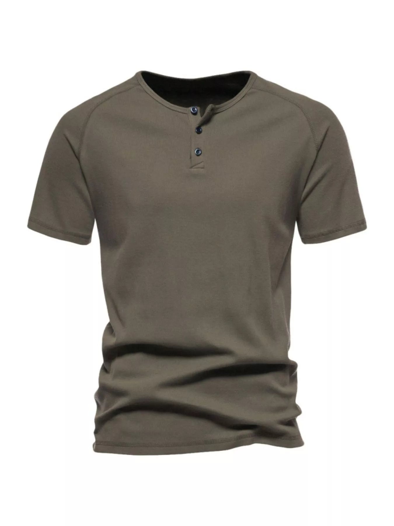NEWYORKLISTED ATLAS MEN'S COLLECTION: Brown short-sleeve henley shirt on a white background