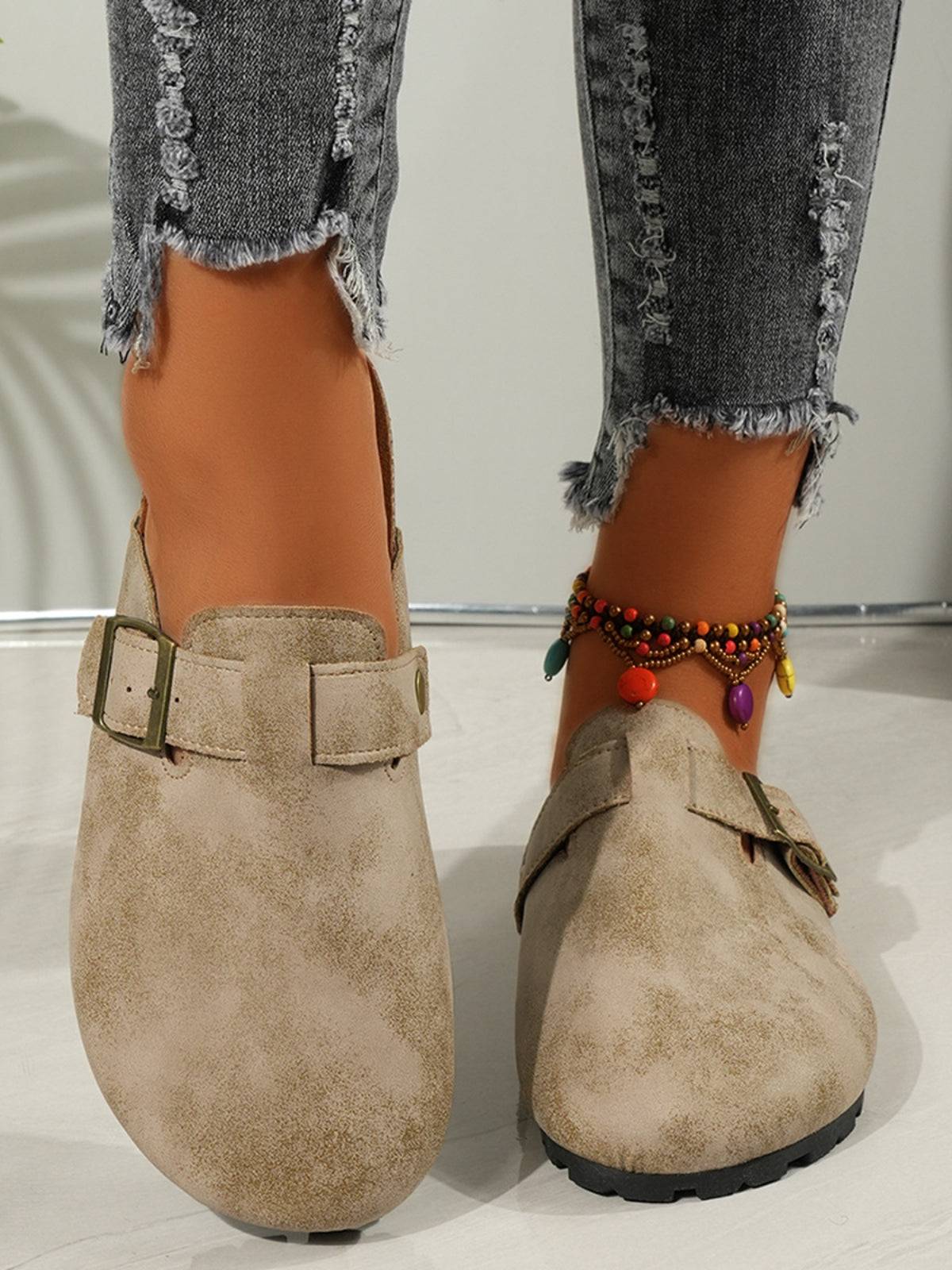 Round Toe Buckle Slip-Ons - NEWYORKLISTED