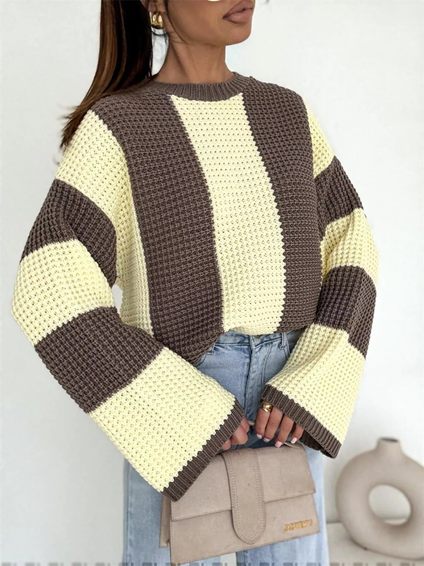 NEWYORKLISTED STYLE COLLECTION Color Block Long Sleeve Sweater – oversized knitwear with modern color block design