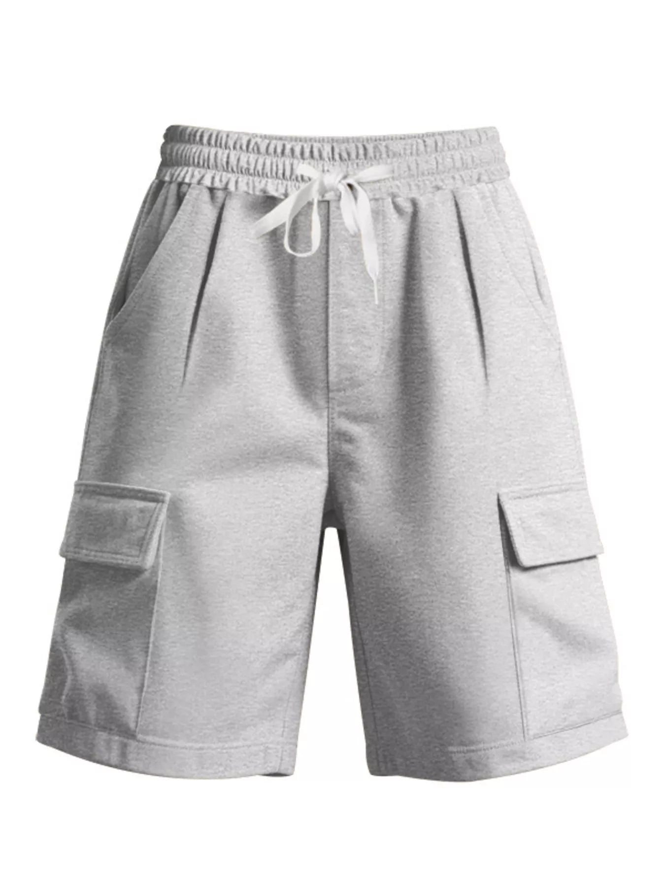 NEWYORKLISTED ATLAS MEN'S COLLECTION: Gray cargo shorts with pockets on a white background