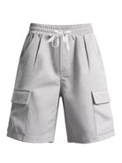 NEWYORKLISTED ATLAS MEN'S COLLECTION: Gray cargo shorts with pockets on a white background