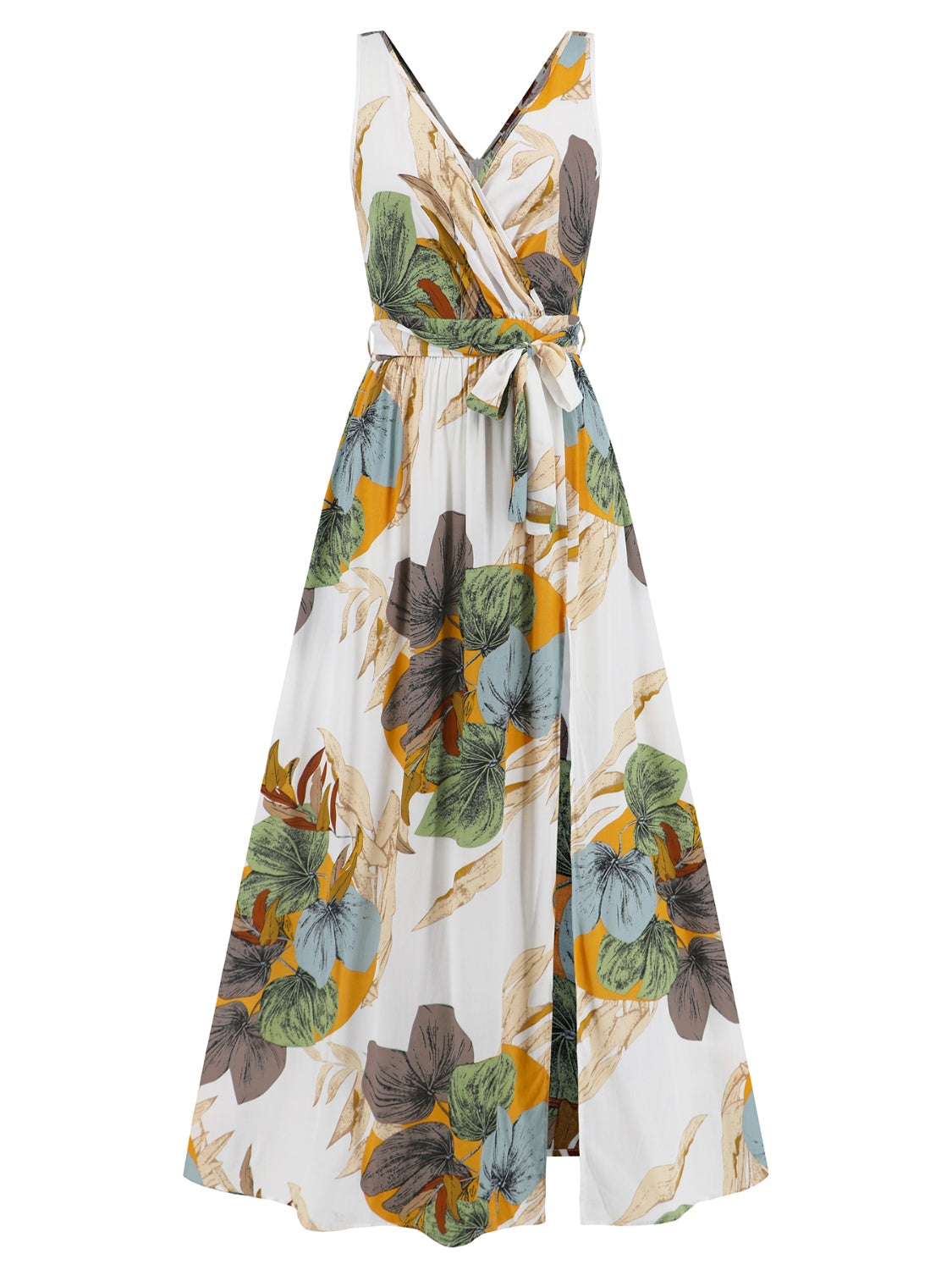 Slit Tied Printed Surplice Dress - NEWYORKLISTED