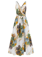 Slit Tied Printed Surplice Dress - NEWYORKLISTED