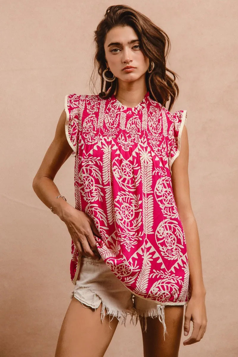 NEWYORKLISTED STYLE COLLECTION: Printed Ruffle Sleeve Top