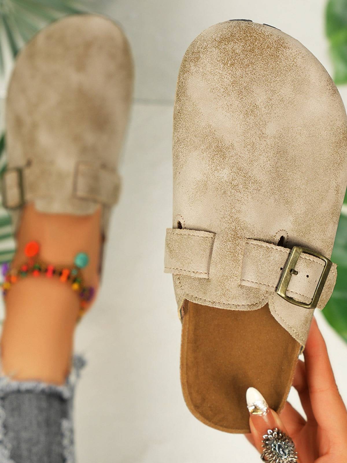 Round Toe Buckle Slip-Ons - NEWYORKLISTED