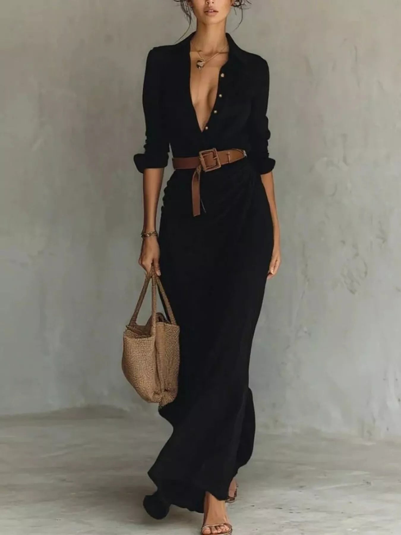 Ruched long sleeve maxi dress in black NEWYORKLISTED STYLE COLLECTION