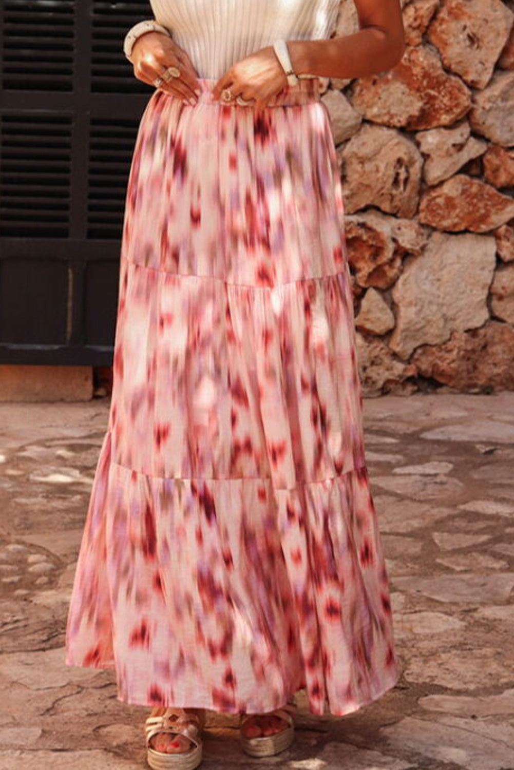 Tiered Printed Elastic Waist Skirt - NEWYORKLISTED