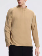 NEWYORKLISTED ATLAS MEN's COLLECTION: Person wearing a beige long-sleeve shirt against a white background