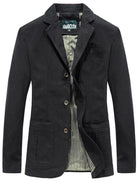 NEWYORKLISTED ATLAS MEN"S COLLECTION: Black jacket with a striped shirt underneath on a white background