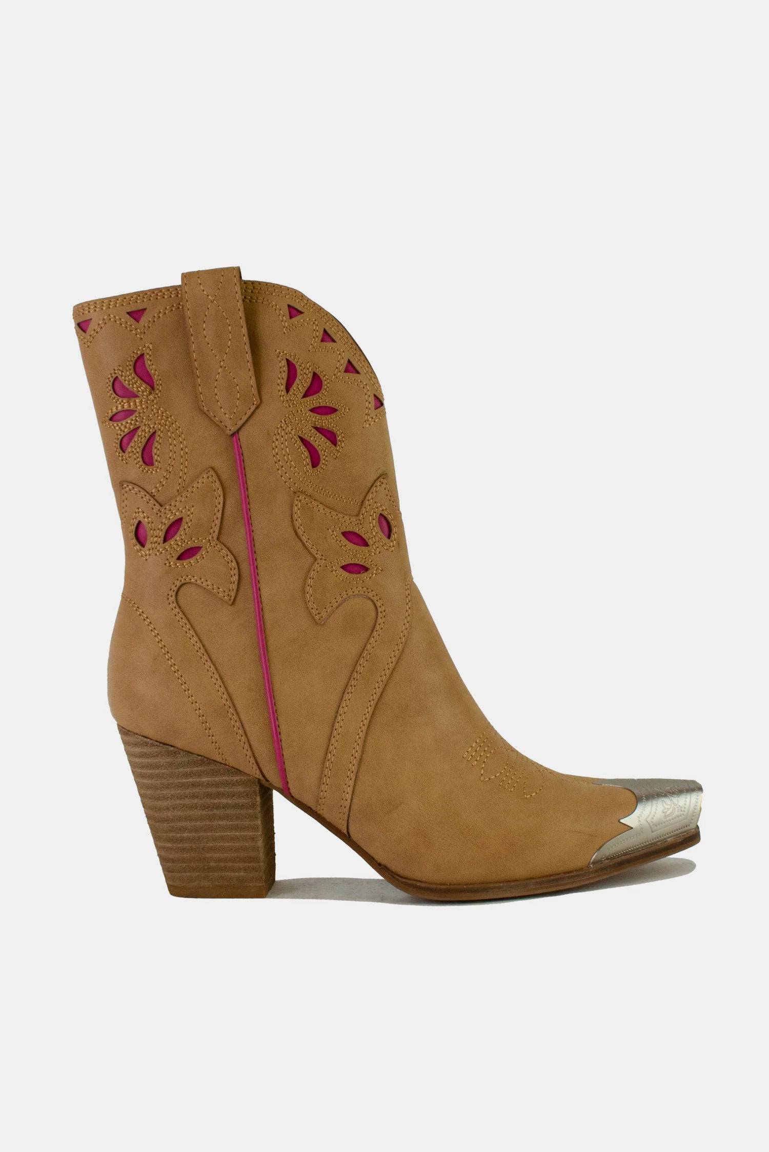 NEWYORKLISTED STYLE COLLECTION: Camel Brown Fashion Cut-Out Floral Embroidery Boots - NEWYORKLISTED