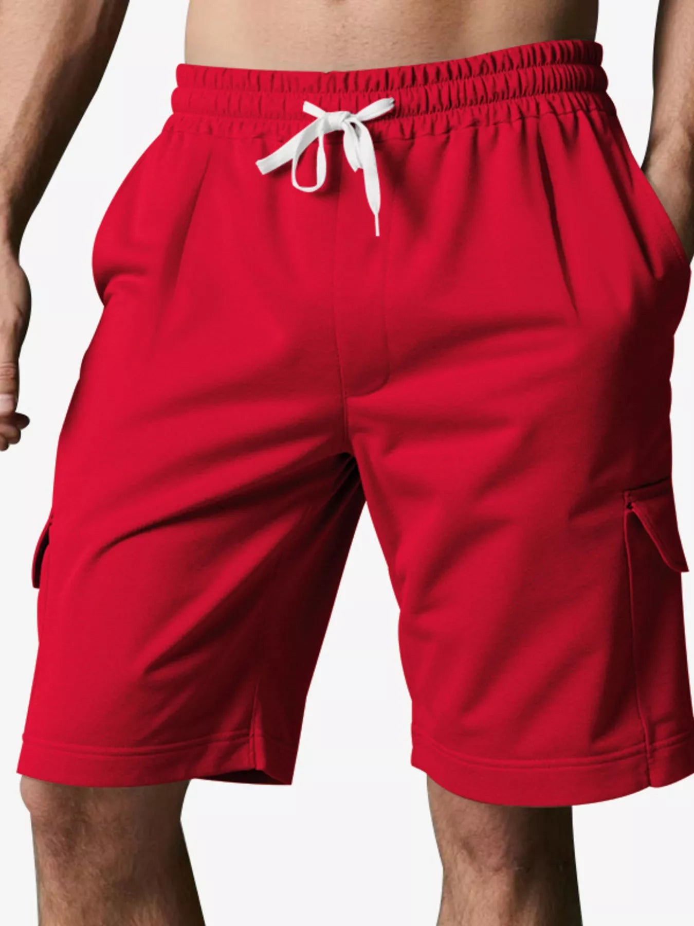 NEWYORKLISTED ATLAS MEN'S COLLECTION: Red shorts with a white drawstring on a neutral background
