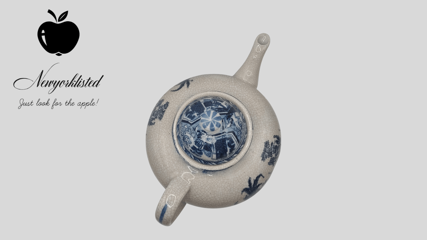 Blue and White Porcelain Teapot – 18th Century Style Replica with Crackle Glaze - NEWYORKLISTED